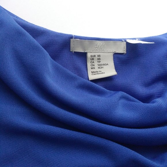 Ruched Blue Midi Dress Slinky Cowl Neckline Liquid Knit Office Day Evening Party - Picture 9 of 9